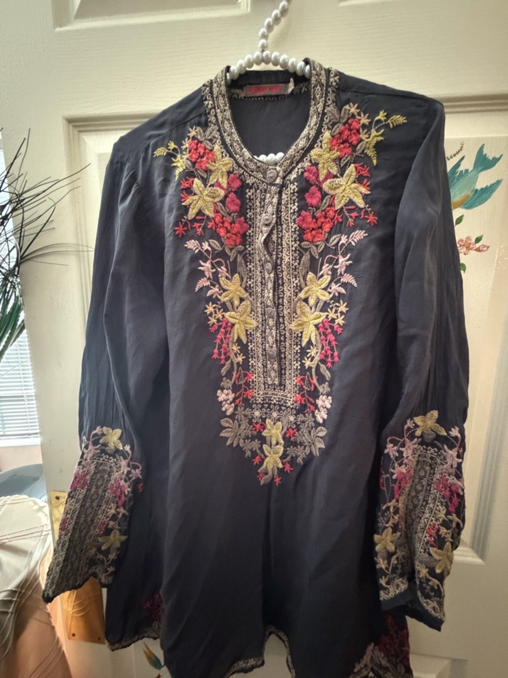 Johnny Was Black Embroidered Floral Tunic